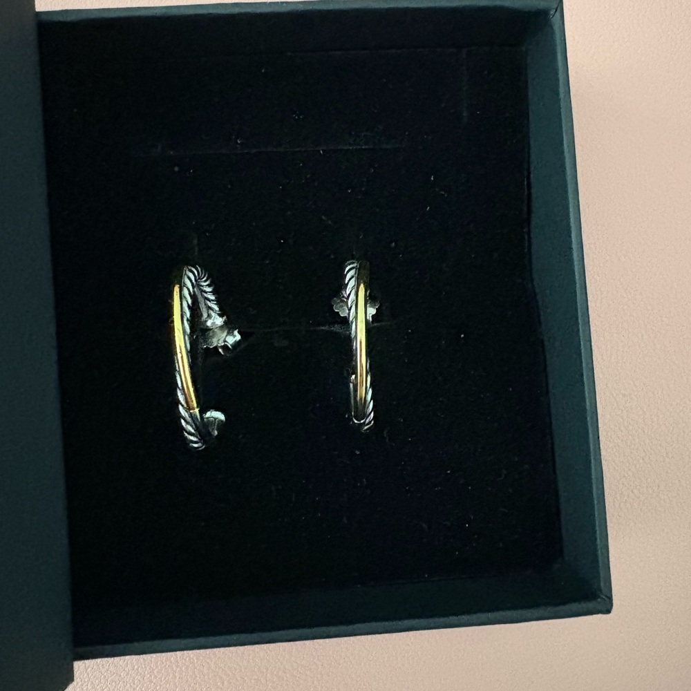 David Yurman Silver and Gold Twisted Earrings - Picture 2 of 4